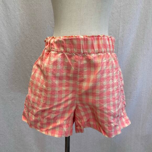 Lou & Grey Gingham pink/beige 100% Linen pull on high rise shorts size small - Picture 13 of 16